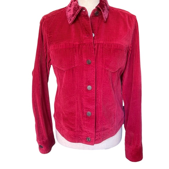JJill Sz XS Red Large Wall Soft Corduroy with Crushed Velvet Collar Jean Jacket - Picture 1 of 6